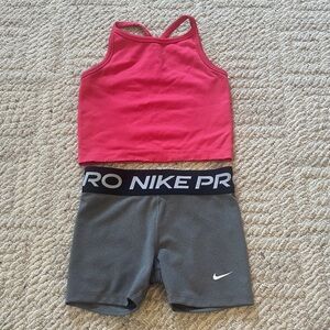 Pink Tank and Nike Pro Gray Shorts Set